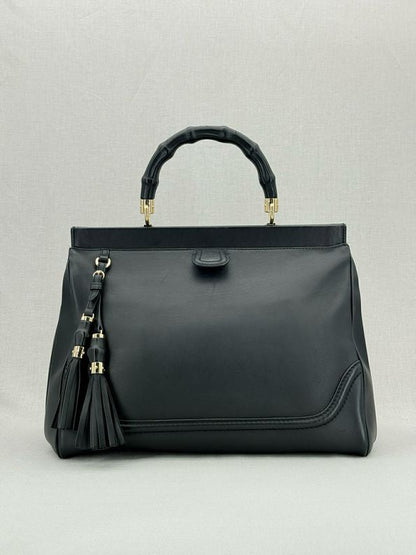 Pre - loved GUCCI Bold Bamboo Black Top Handle at Reems Closet