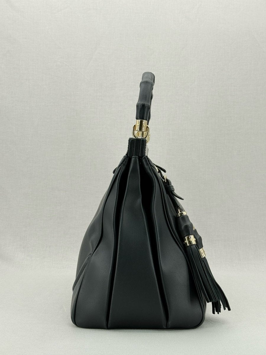 Pre - loved GUCCI Bold Bamboo Black Top Handle at Reems Closet