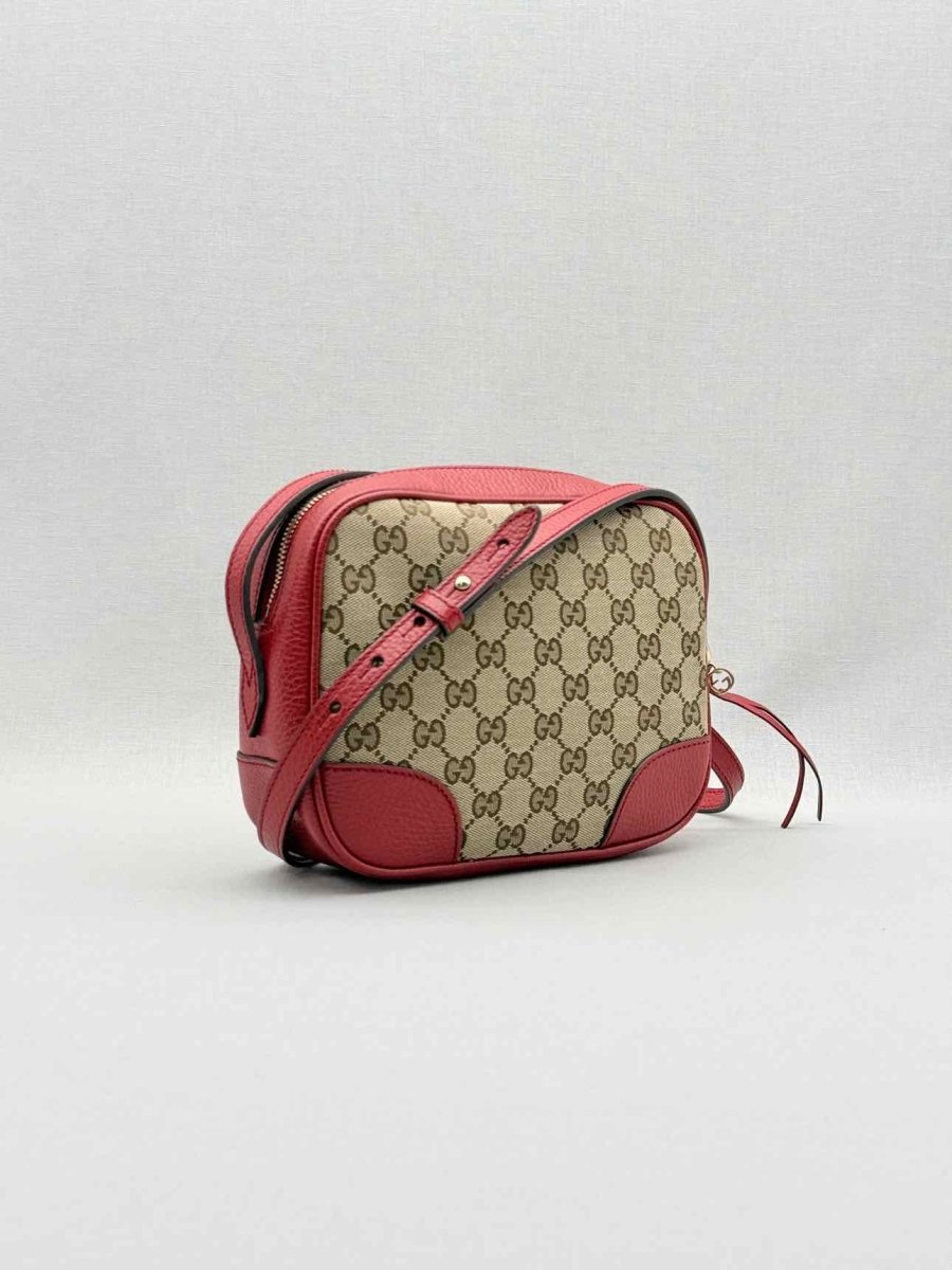 Pre - loved GUCCI Bree Beige & Red GG Monogram Crossbody at Reems Closet