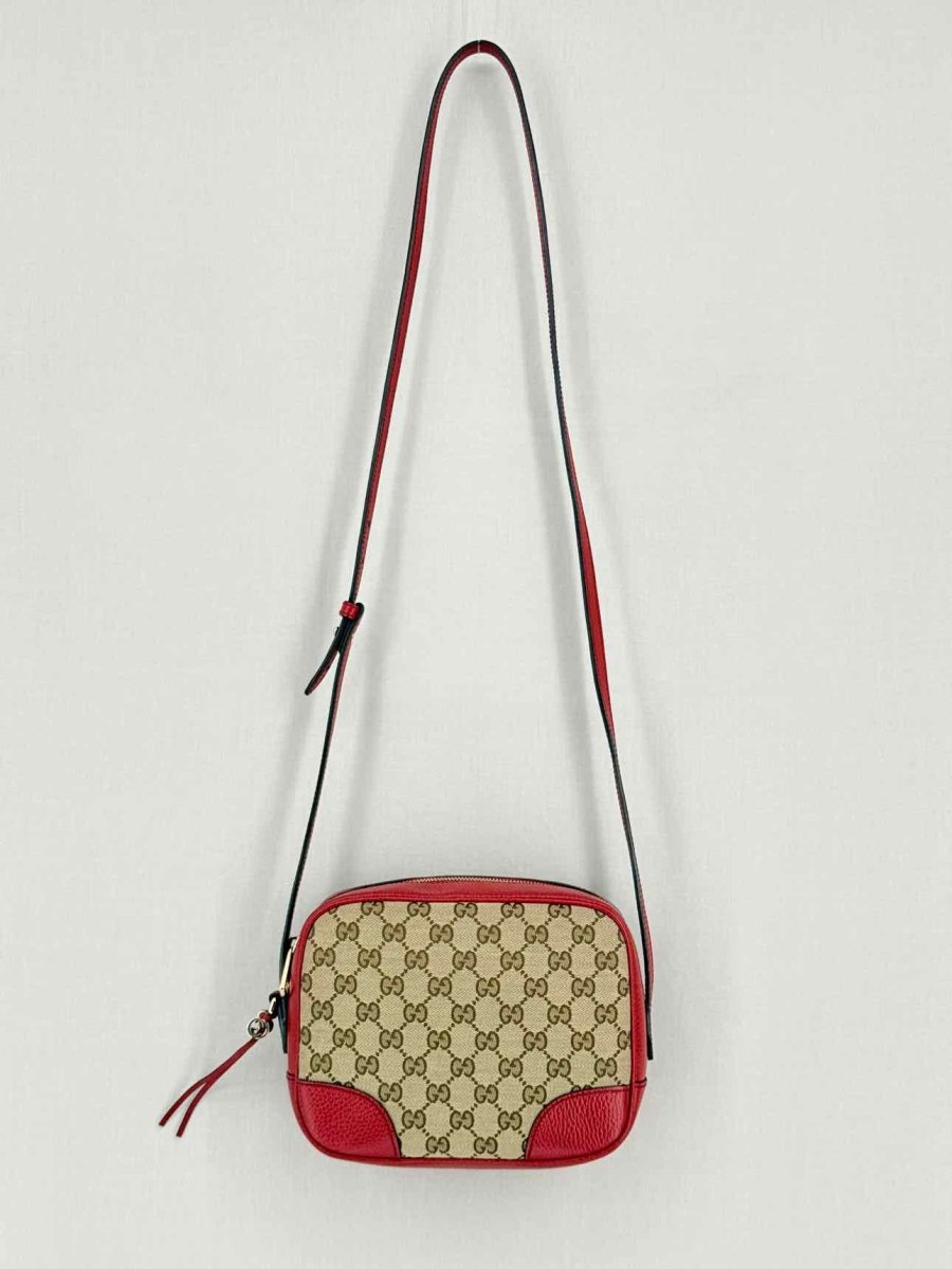 Pre - loved GUCCI Bree Beige & Red GG Monogram Crossbody at Reems Closet