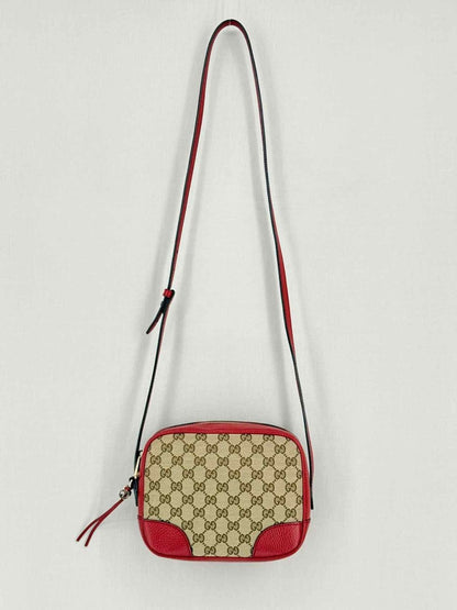 Pre - loved GUCCI Bree Beige & Red GG Monogram Crossbody at Reems Closet