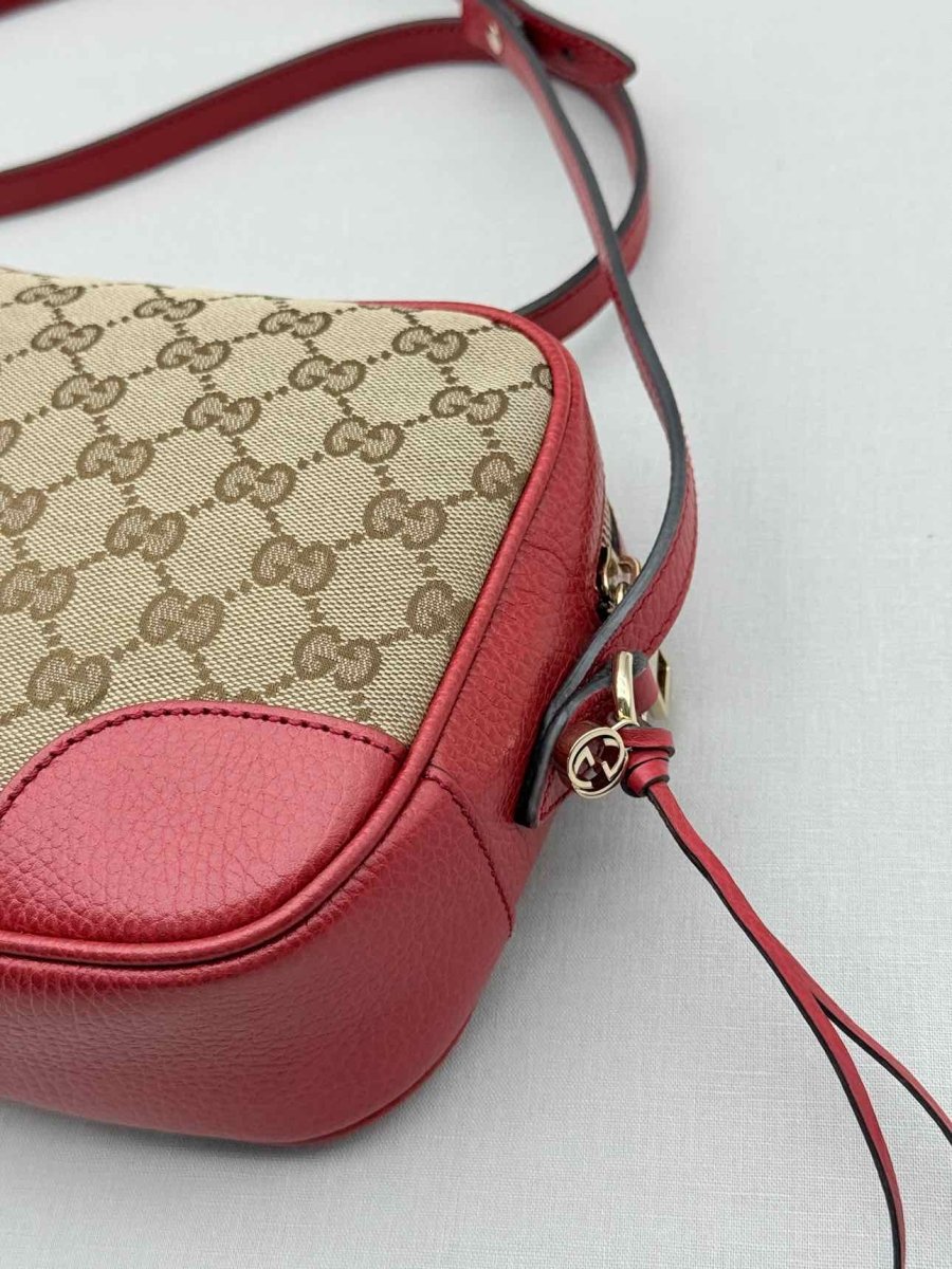 Pre - loved GUCCI Bree Beige & Red GG Monogram Crossbody at Reems Closet