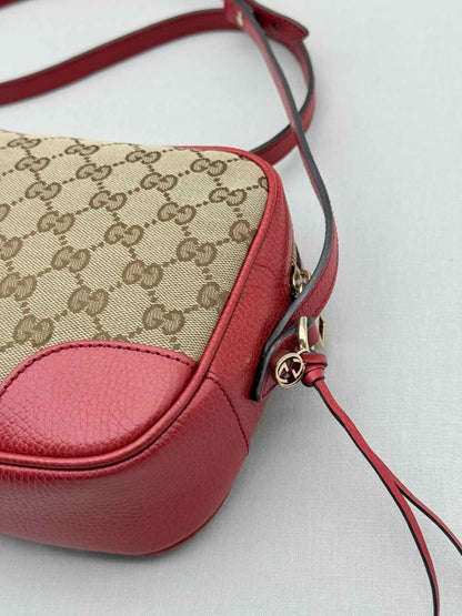 Pre - loved GUCCI Bree Beige & Red GG Monogram Crossbody at Reems Closet