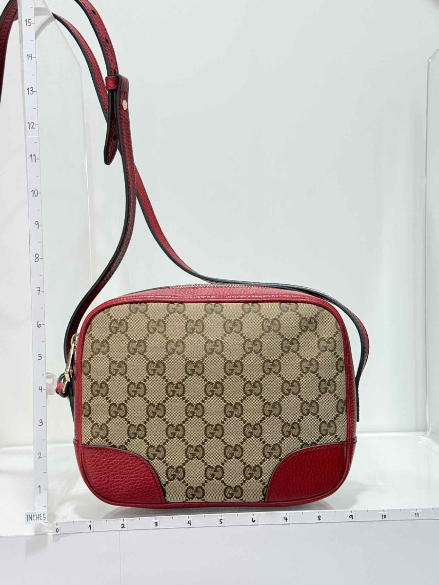 Pre - loved GUCCI Bree Beige & Red GG Monogram Crossbody at Reems Closet