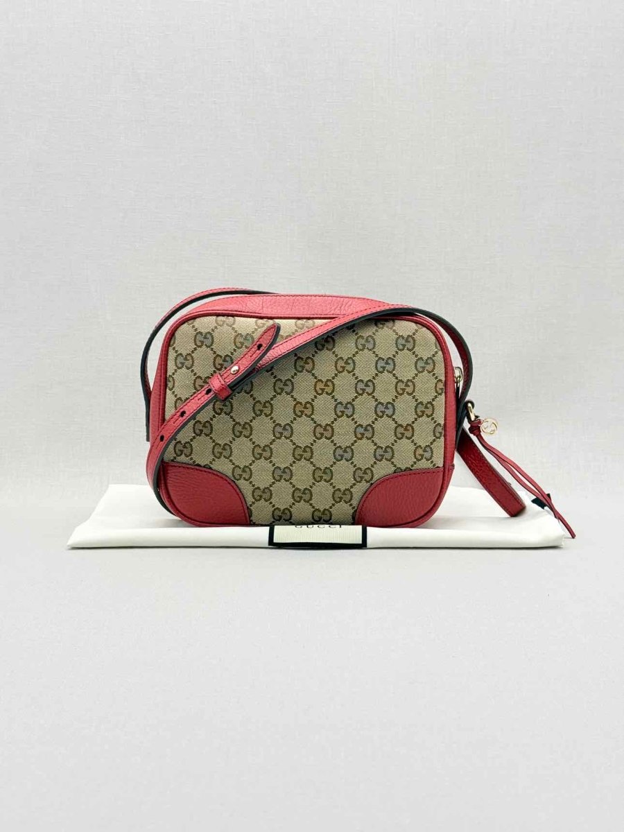 Pre - loved GUCCI Bree Beige & Red GG Monogram Crossbody at Reems Closet
