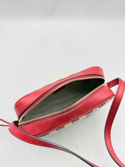 Pre - loved GUCCI Bree Beige & Red GG Monogram Crossbody at Reems Closet