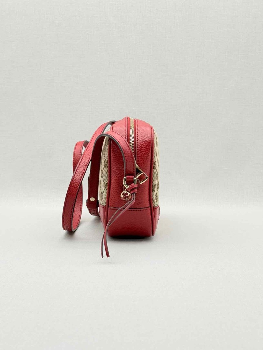 Pre - loved GUCCI Bree Beige & Red GG Monogram Crossbody at Reems Closet