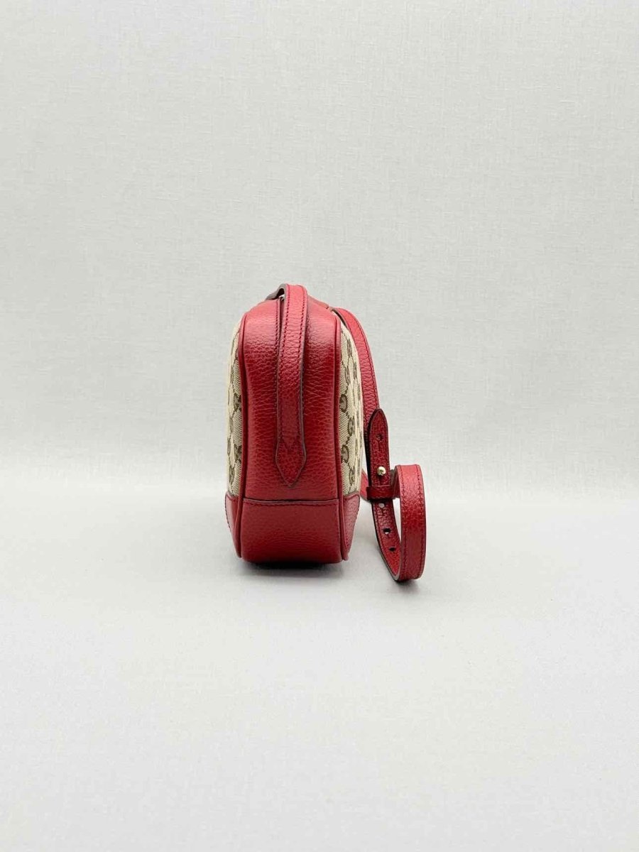 Pre - loved GUCCI Bree Beige & Red GG Monogram Crossbody at Reems Closet