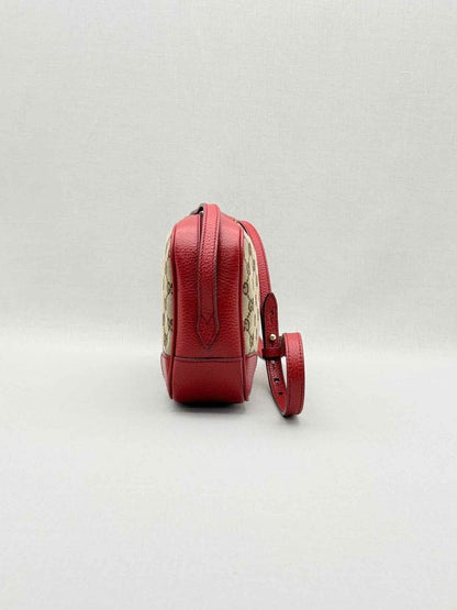 Pre - loved GUCCI Bree Beige & Red GG Monogram Crossbody at Reems Closet