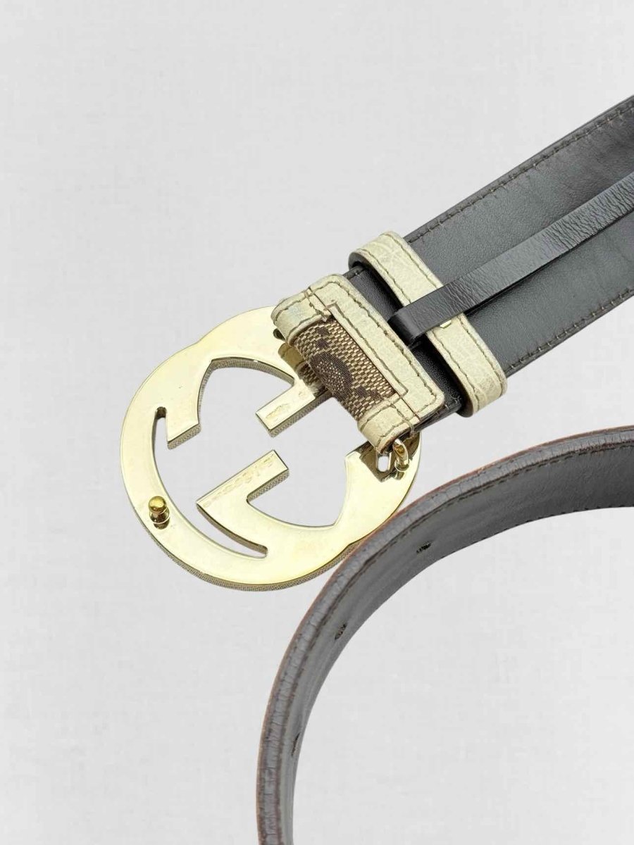 Pre-loved GUCCI Brown & Beige GG Belt at Reems Closet