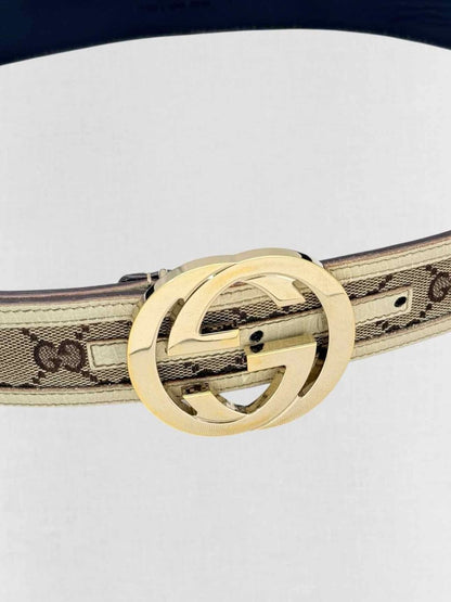 Pre-loved GUCCI Brown & Beige GG Belt at Reems Closet