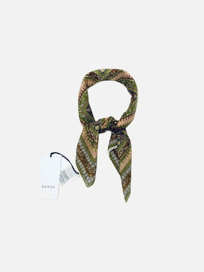 Pre - loved GUCCI Brown Multicolor Printed Scarf at Reems Closet