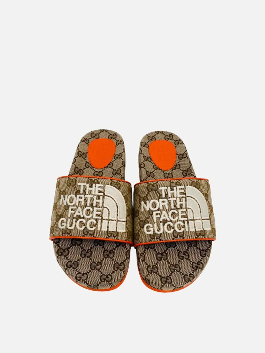 Pre - loved GUCCI Brown w/ Orange GG Supreme Slides at Reems Closet