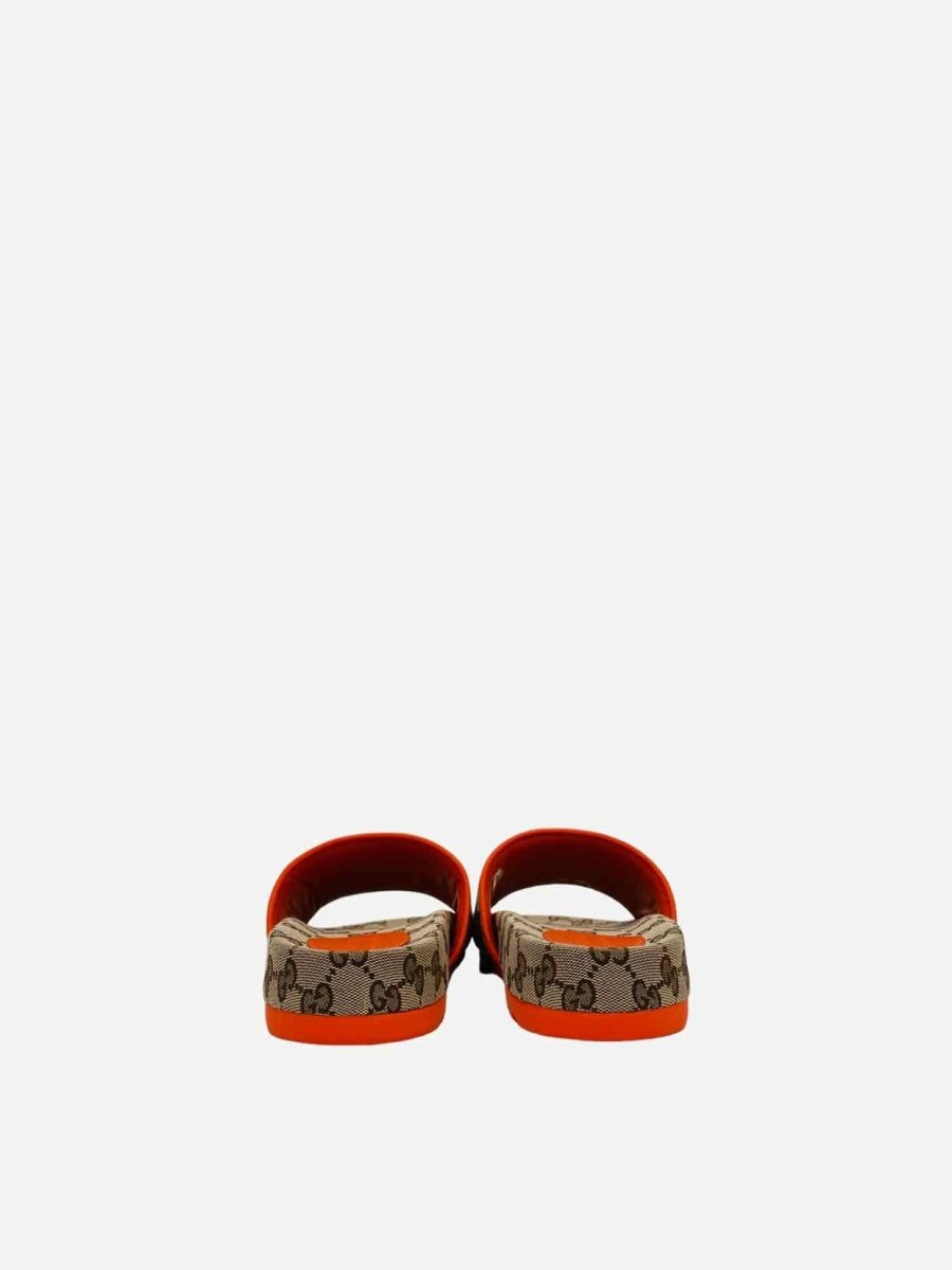 Pre - loved GUCCI Brown w/ Orange GG Supreme Slides at Reems Closet