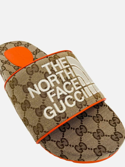 Pre - loved GUCCI Brown w/ Orange GG Supreme Slides at Reems Closet