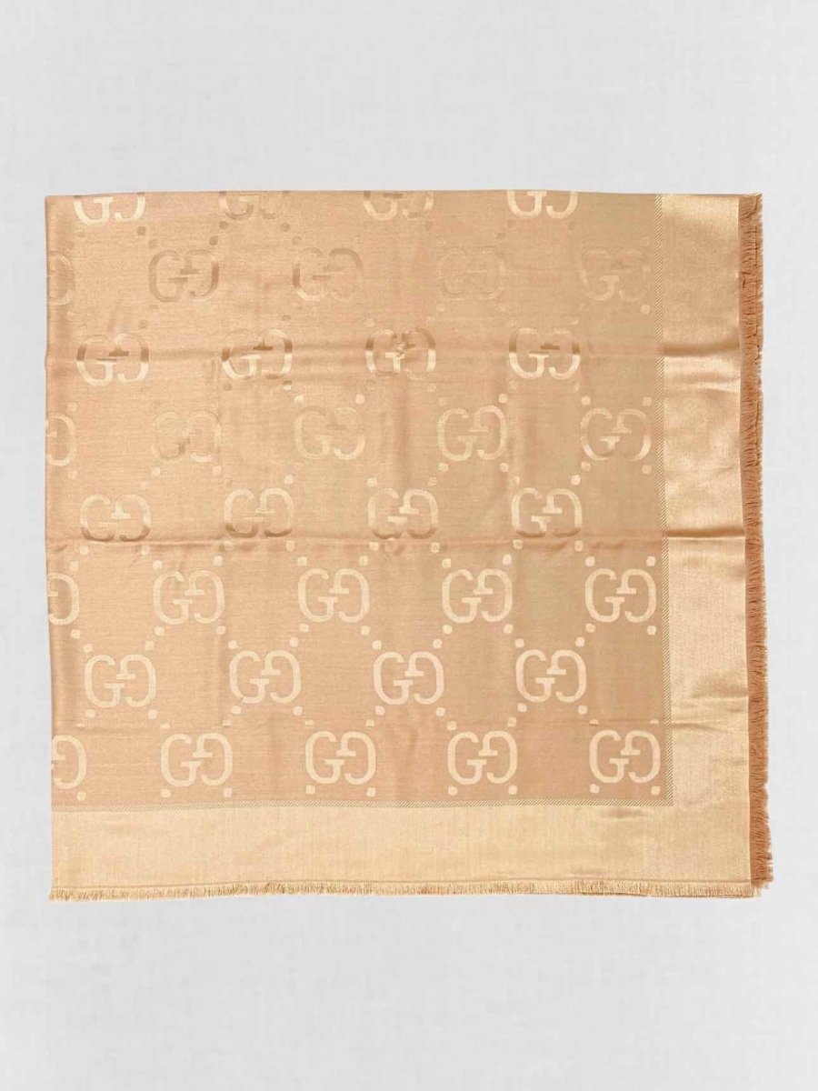 Pre - loved GUCCI Camel Fringed Scarf at Reems Closet