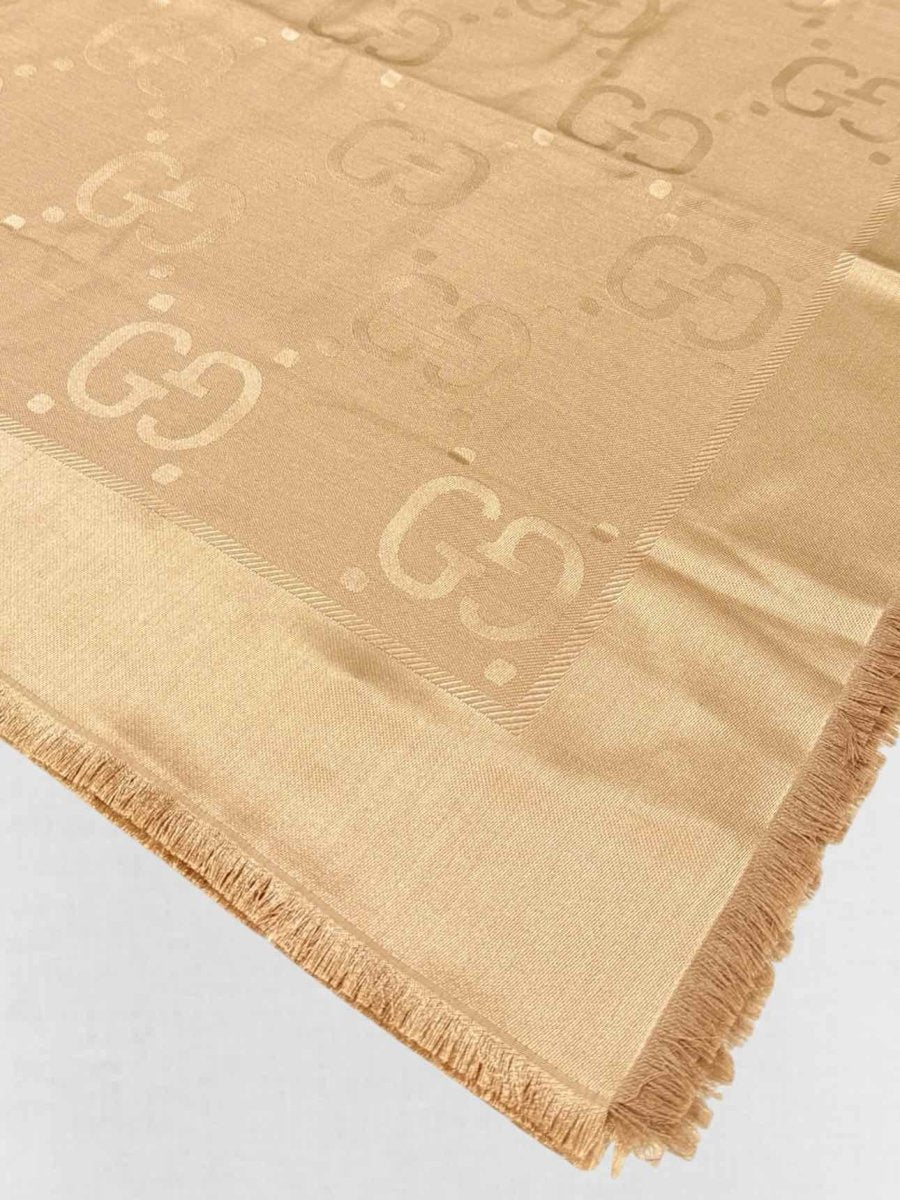 Pre - loved GUCCI Camel Fringed Scarf at Reems Closet