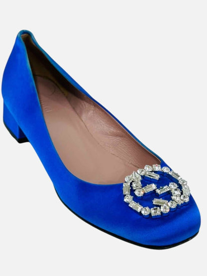 Pre - loved GUCCI Crystal GG Royal Blue Ballet Flats 38 at Reems Closet