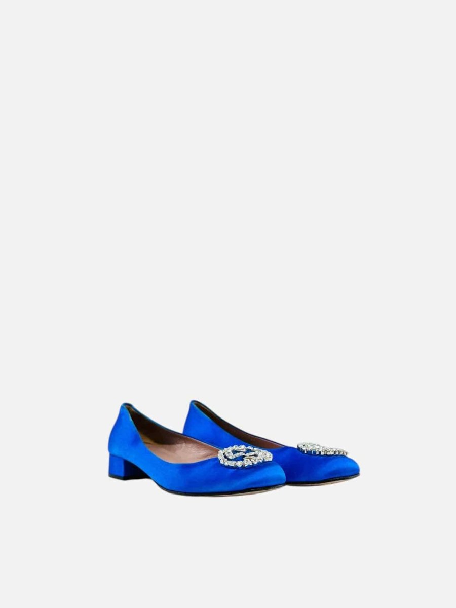 Pre - loved GUCCI Crystal GG Royal Blue Ballet Flats 38 at Reems Closet