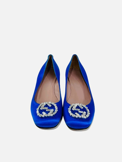 Pre - loved GUCCI Crystal GG Royal Blue Ballet Flats 38 at Reems Closet