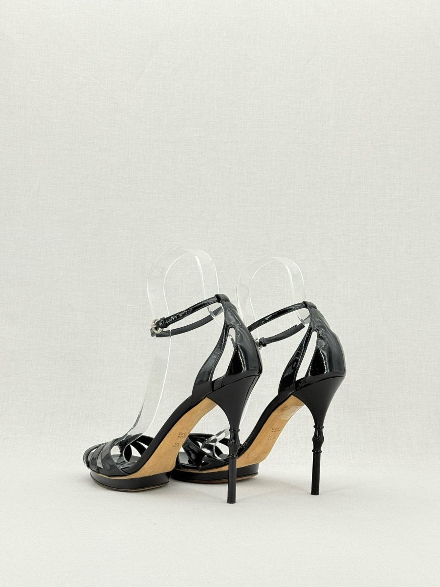 Pre - loved GUCCI Debra Black Size EU 38.5 Heeled Sandals at Reems Closet