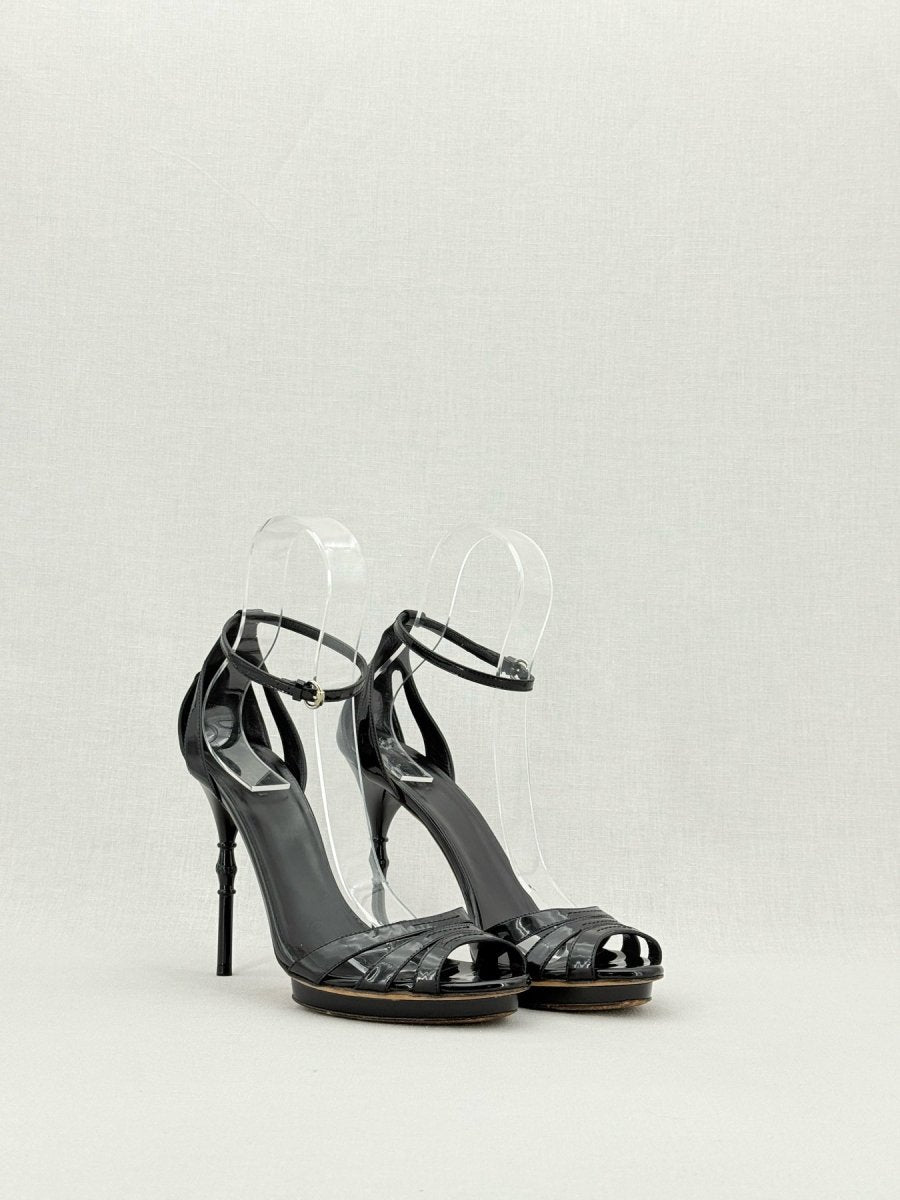 Pre - loved GUCCI Debra Black Size EU 38.5 Heeled Sandals at Reems Closet