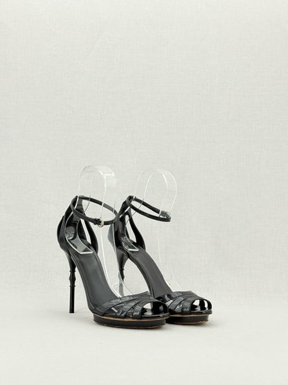 Pre - loved GUCCI Debra Black Size EU 38.5 Heeled Sandals at Reems Closet