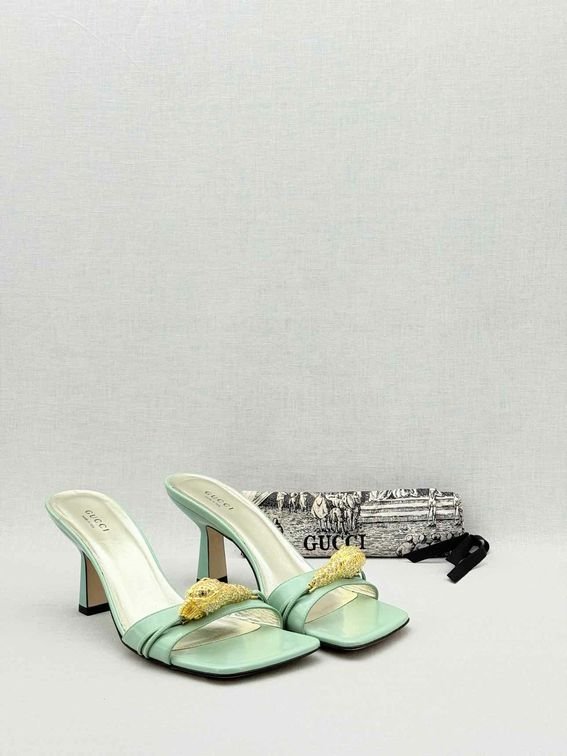 Pre - loved GUCCI Dora Green Size EU 38.5 Heeled Sandals at Reems Closet