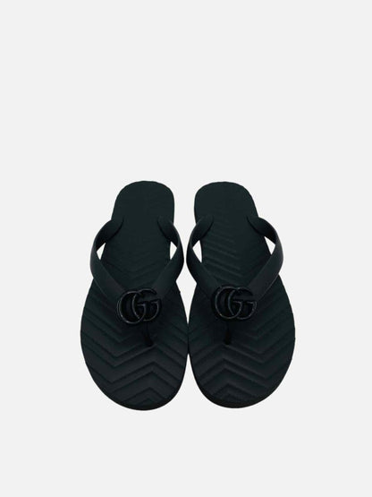 Pre - loved GUCCI Double G Black Flip flops 41 at Reems Closet