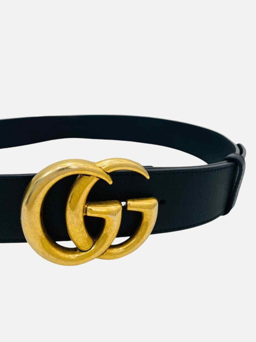 Pre - loved GUCCI Double G Buckle Black Belt at Reems Closet