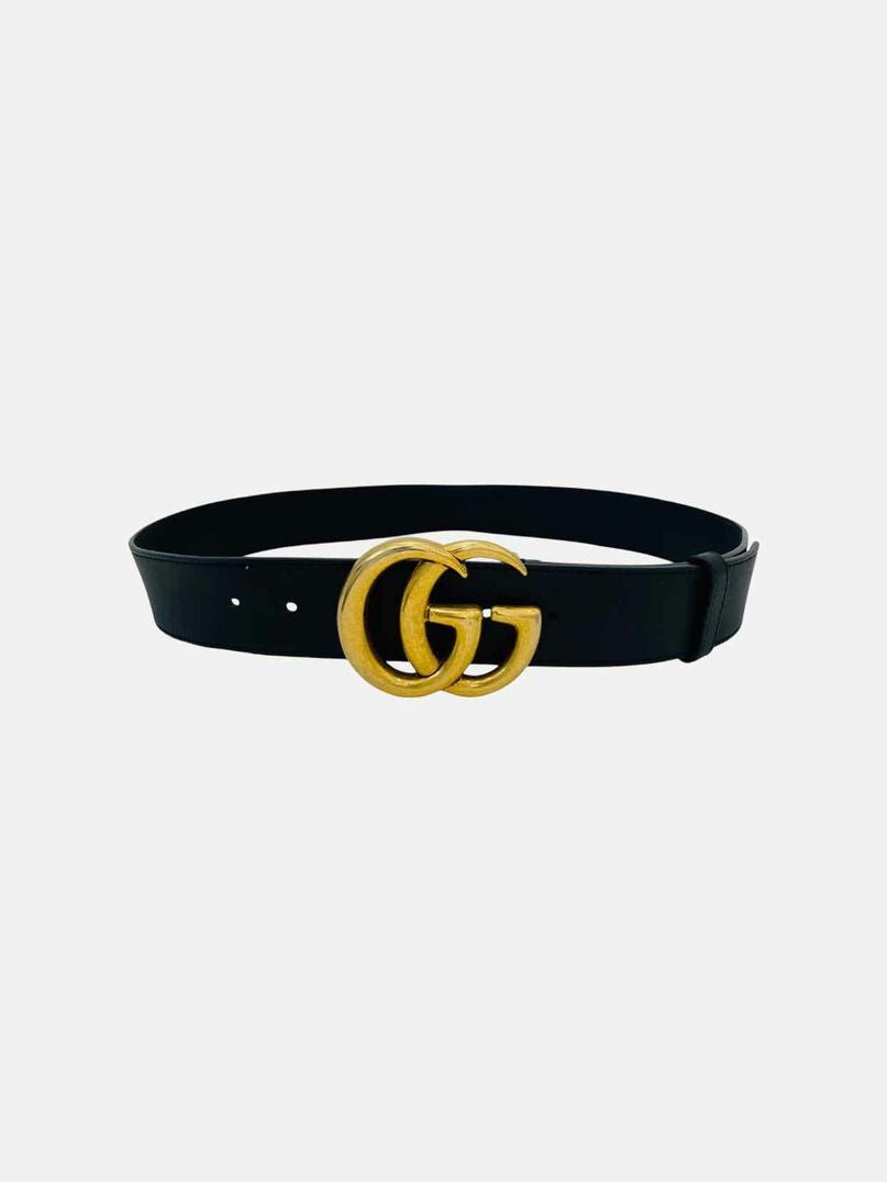 Pre - loved GUCCI Double G Buckle Black Belt at Reems Closet