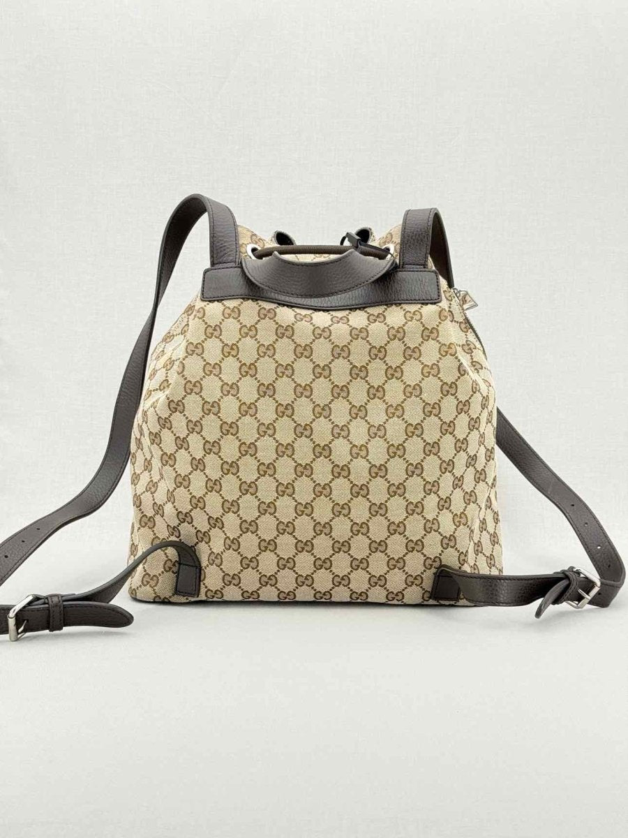 Pre - loved GUCCI Drawstring Brown GG Backpack at Reems Closet