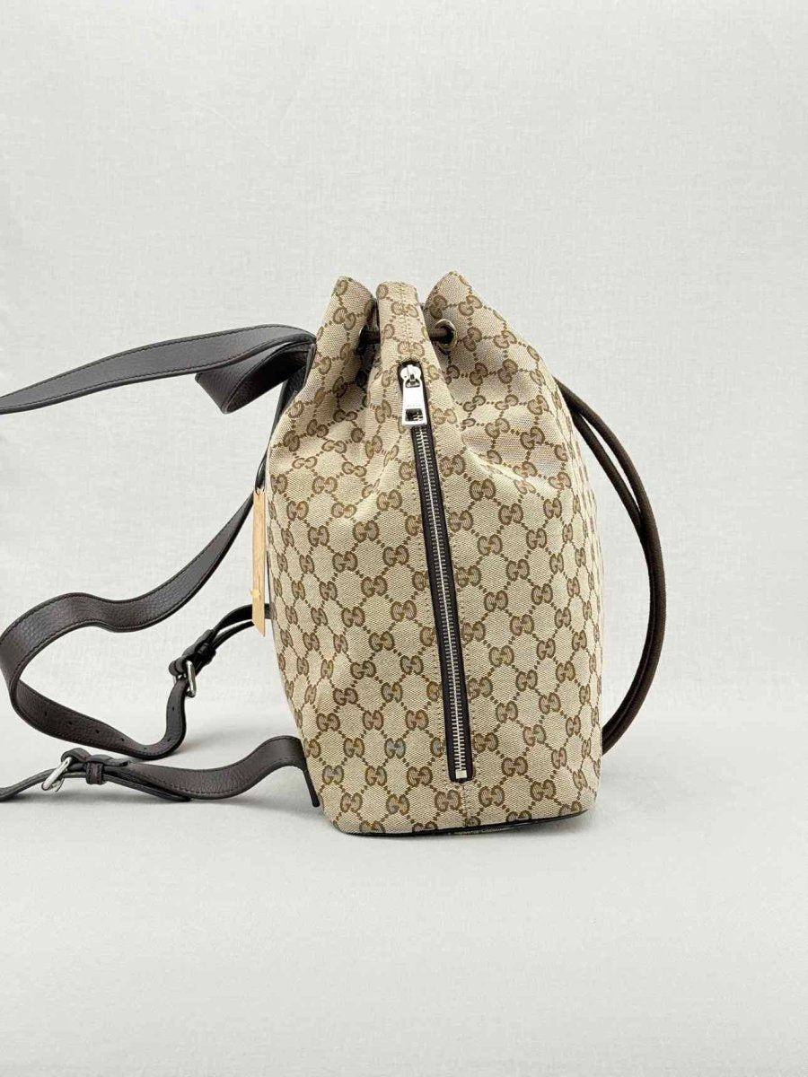 Pre - loved GUCCI Drawstring Brown GG Backpack at Reems Closet