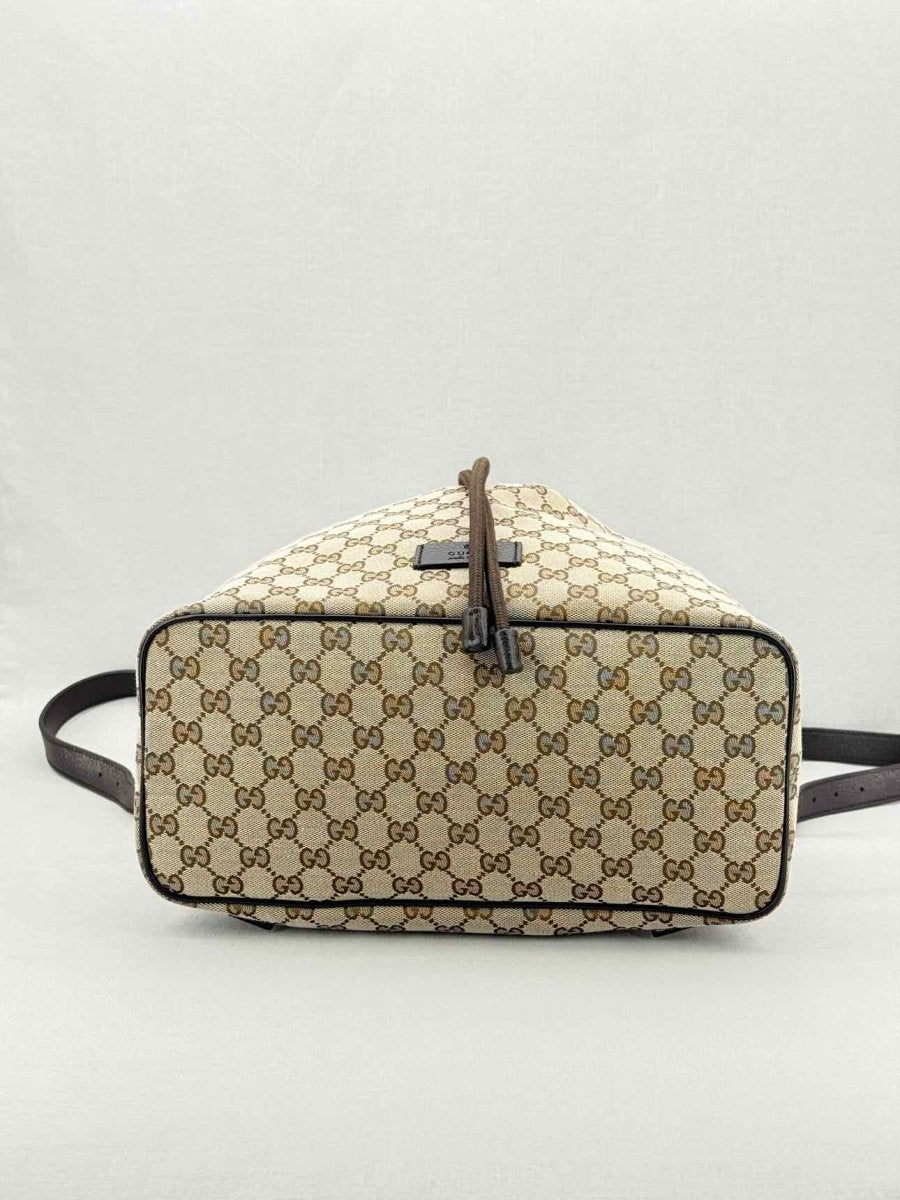 Pre - loved GUCCI Drawstring Brown GG Backpack at Reems Closet