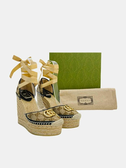 Pre - loved GUCCI Espadrille Beige GG Size EU 35.5 Wedges at Reems Closet