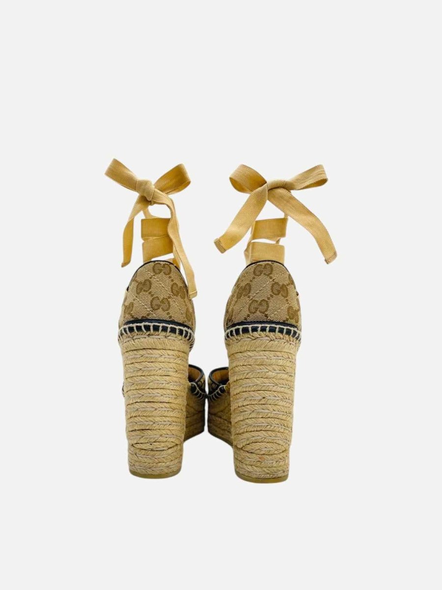 Pre - loved GUCCI Espadrille Beige GG Size EU 35.5 Wedges at Reems Closet