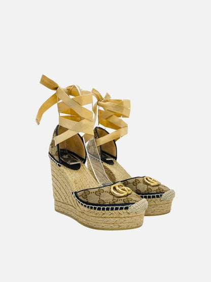Pre - loved GUCCI Espadrille Beige GG Size EU 35.5 Wedges at Reems Closet