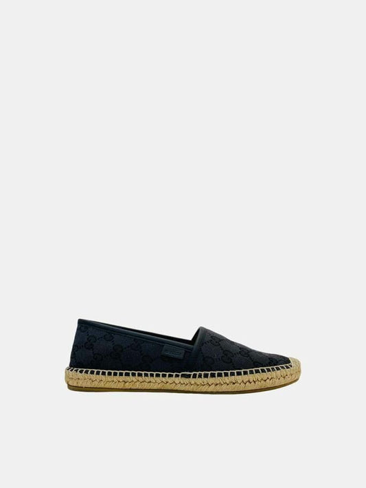 Pre - loved GUCCI Espadrille Black GG Flats 36.5 at Reems Closet