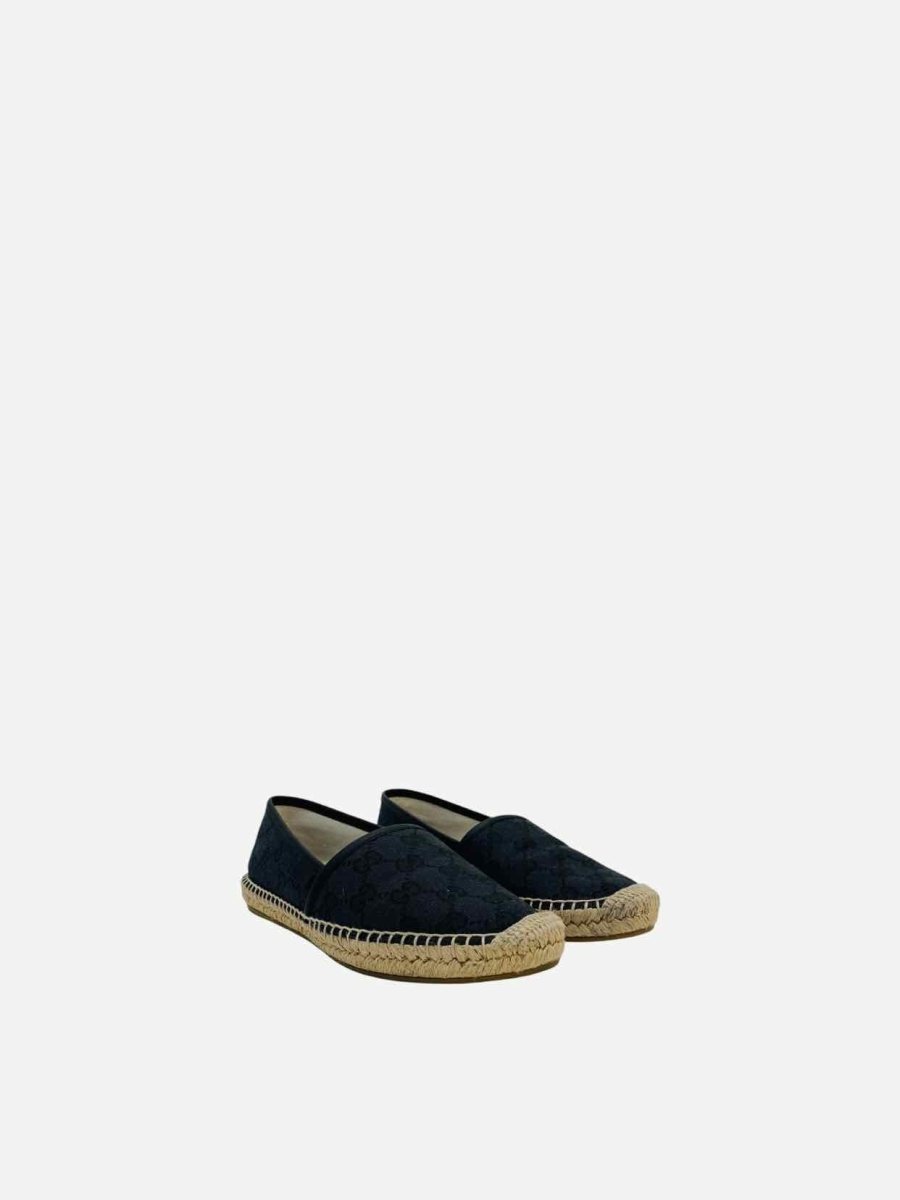 Pre - loved GUCCI Espadrille Black GG Flats 36.5 at Reems Closet