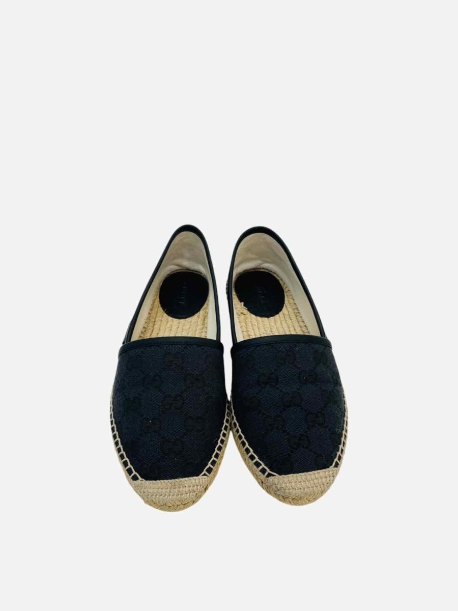 Pre - loved GUCCI Espadrille Black GG Flats 36.5 at Reems Closet