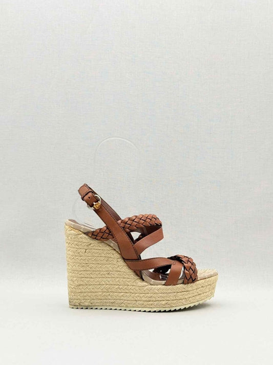 Pre - loved GUCCI Espadrille Brown Woven Size EU 38.5 Wedges at Reems Closet