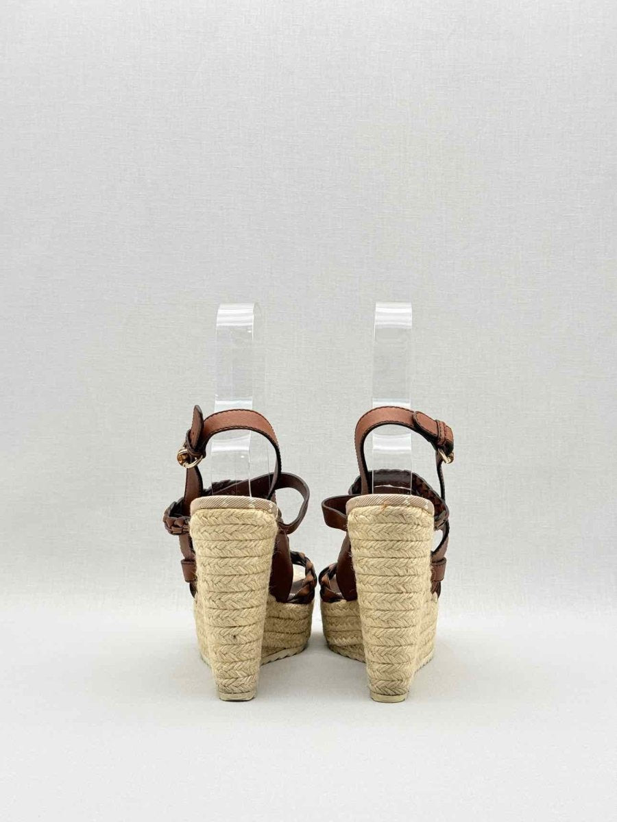 Pre - loved GUCCI Espadrille Brown Woven Size EU 38.5 Wedges at Reems Closet