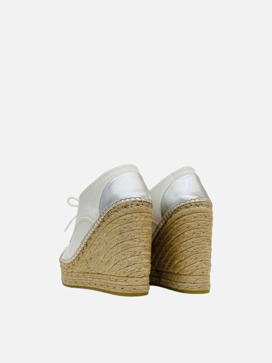 Pre - loved GUCCI Espadrille White w/ Silver Logo Sneaker Wedges at Reems Closet