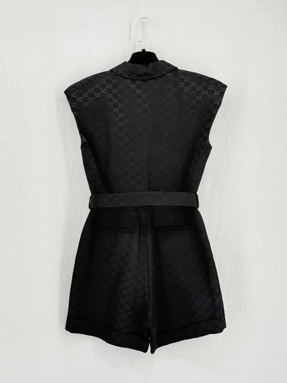 Pre-loved GUCCI Faille Belted Black GG Supreme Size US 6 Playsuit at Reems Closet