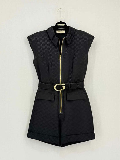 Pre-loved GUCCI Faille Belted Black GG Supreme Size US 6 Playsuit at Reems Closet