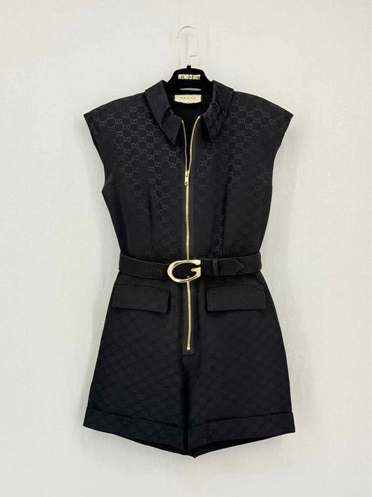 Pre-loved GUCCI Faille Belted Black GG Supreme Size US 6 Playsuit at Reems Closet