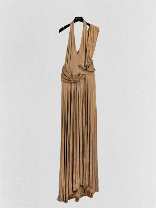 Pre-loved GUCCI F/W 2006 Metallic Brown Size Medium Long Dress at Reems Closet