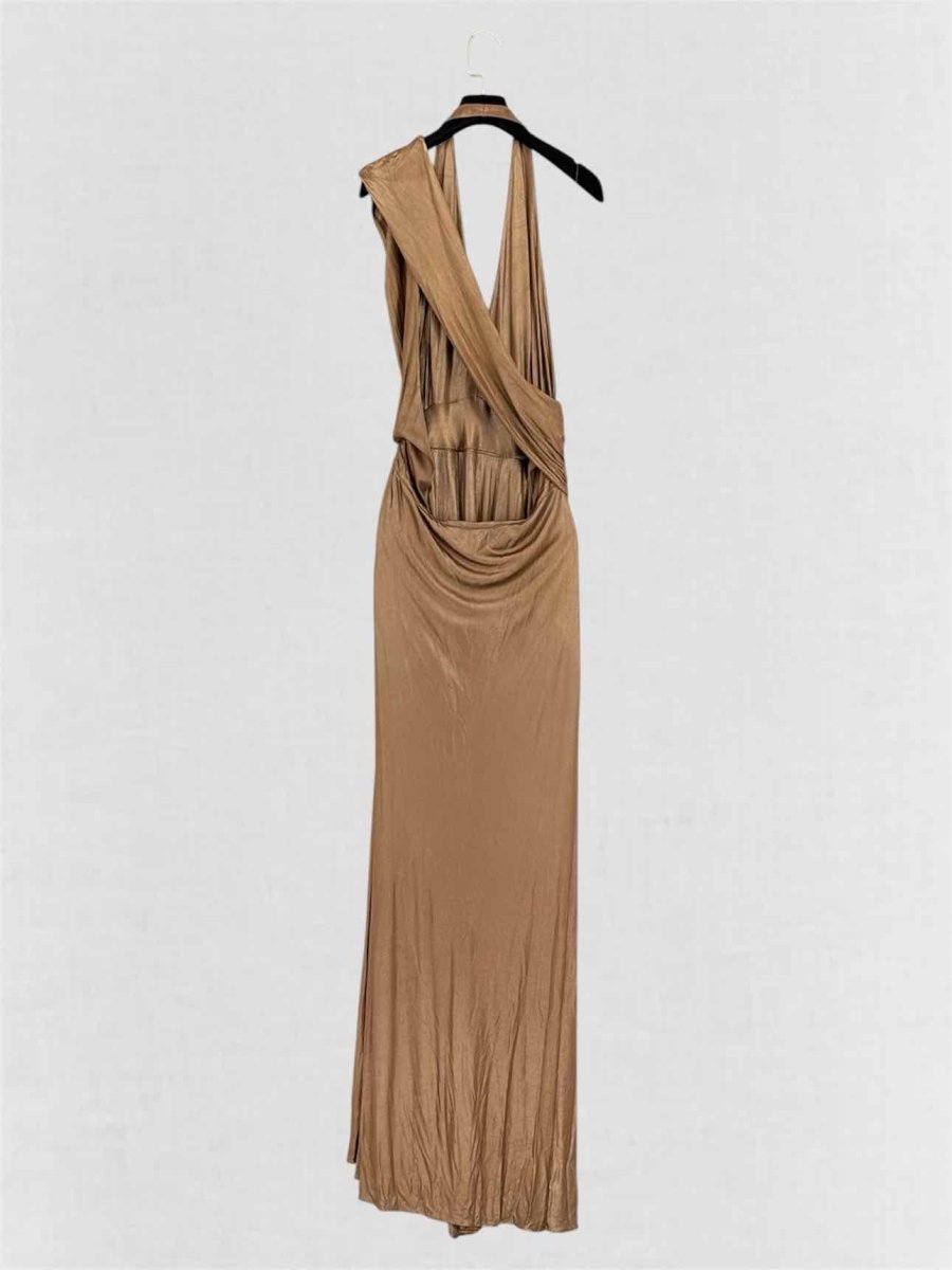 Pre-loved GUCCI F/W 2006 Metallic Brown Size Medium Long Dress at Reems Closet
