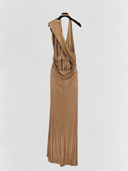 Pre-loved GUCCI F/W 2006 Metallic Brown Size Medium Long Dress at Reems Closet