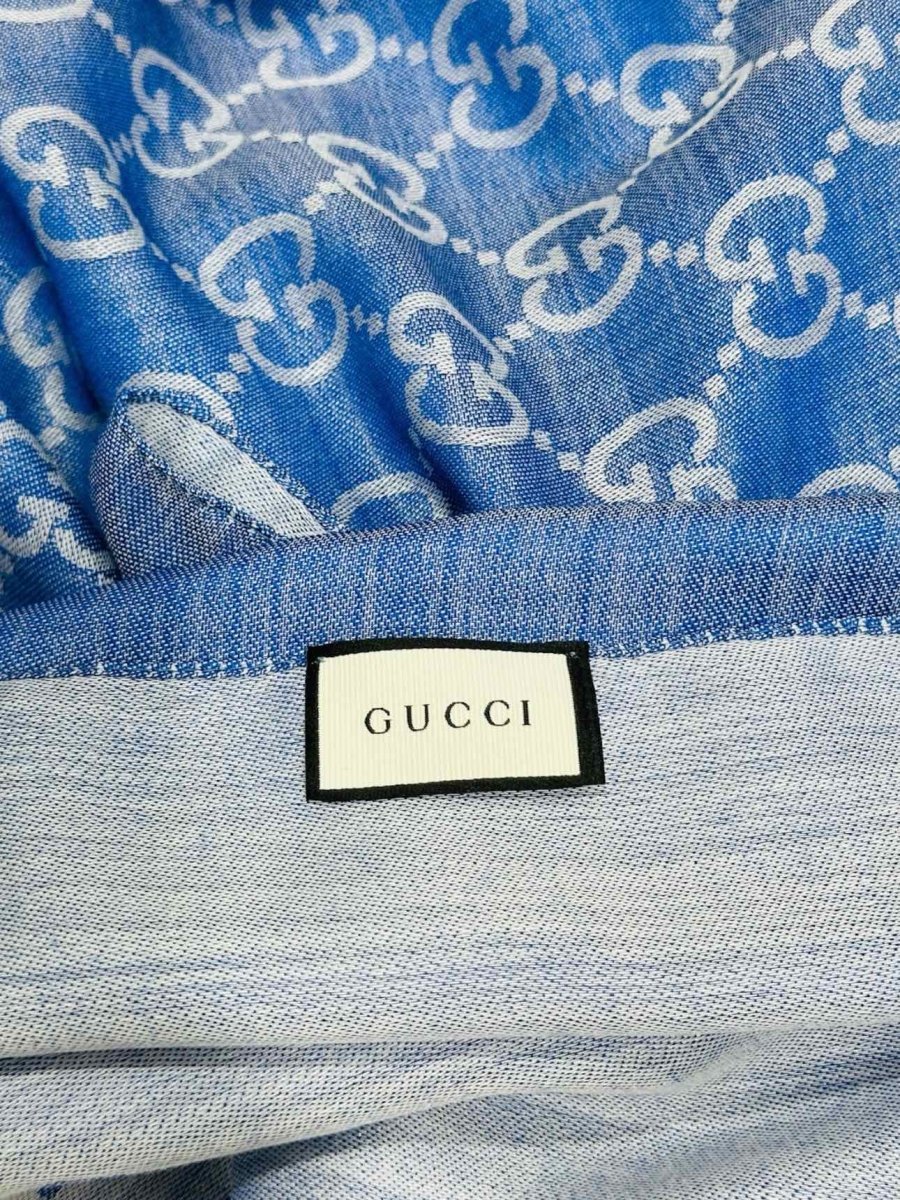 Pre - loved GUCCI GG Blue & White Scarf at Reems Closet